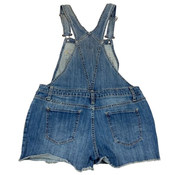 Mossimo Woman's Short Overalls M Distressed Denim Adjustable Straps Pockets - Picture 2 of 9